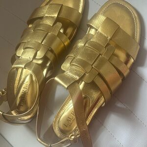Woman’s Lauren Ralph Lauren sandals, 7.5 , 100% upper leather Gold Sandals…NWOT
